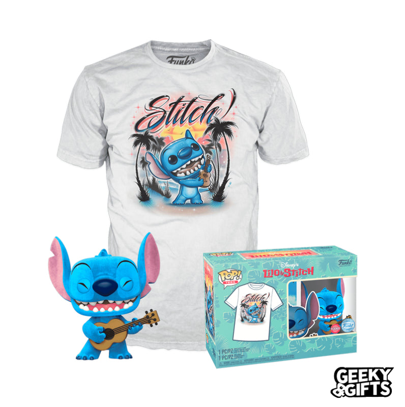 Funko Pop & Tee Disney: Lilo and Stitch - Stitch with Ukelele Flocked - Talla M